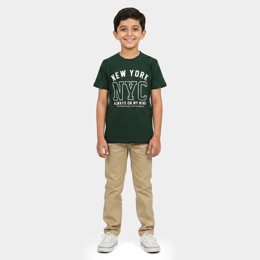 Boys Green Round Neck Casual Boys T-Shirt, गहरा हरा, large