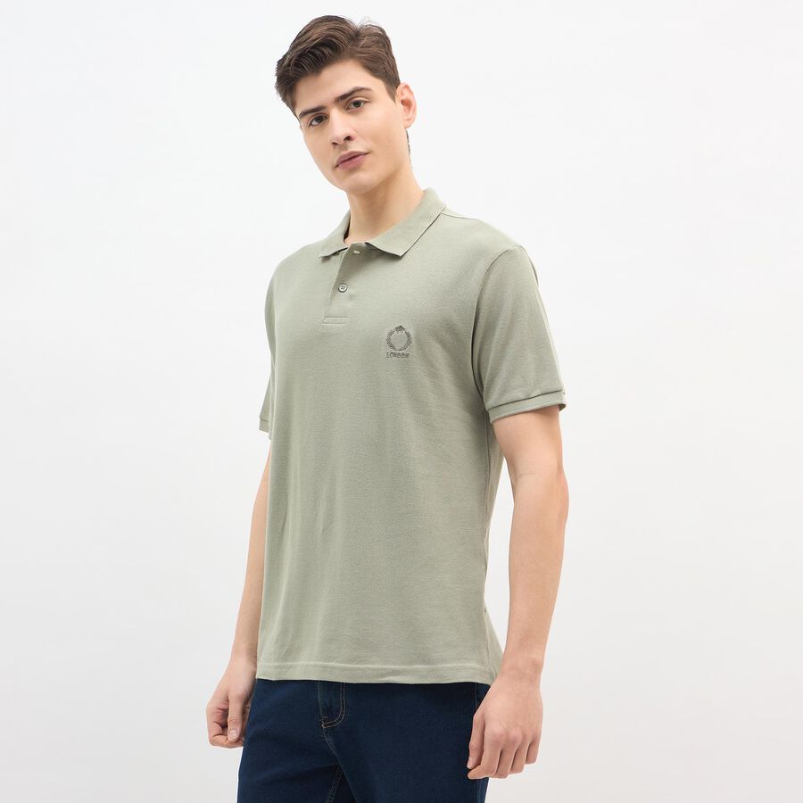 Men's Light Sage Green Polo Collar Casual T-Shirt, हल्का हरा, large