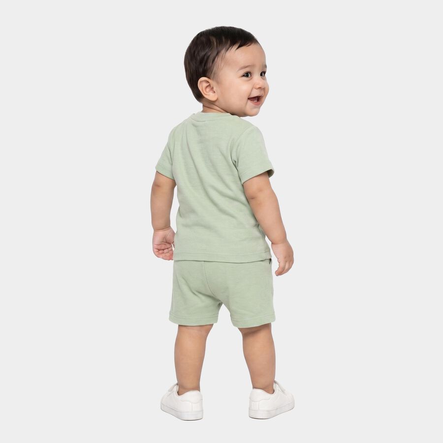 Infants' Mint Green 100% Cotton Crew Neck Graphic Print Baba Suit, हल्का हरा, large