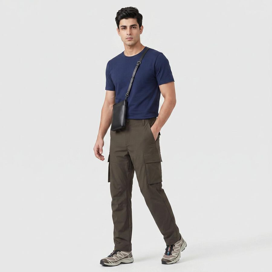 Men's Dark Grey Slim Fit Cargo Trousers, गहरा ग्रे, large