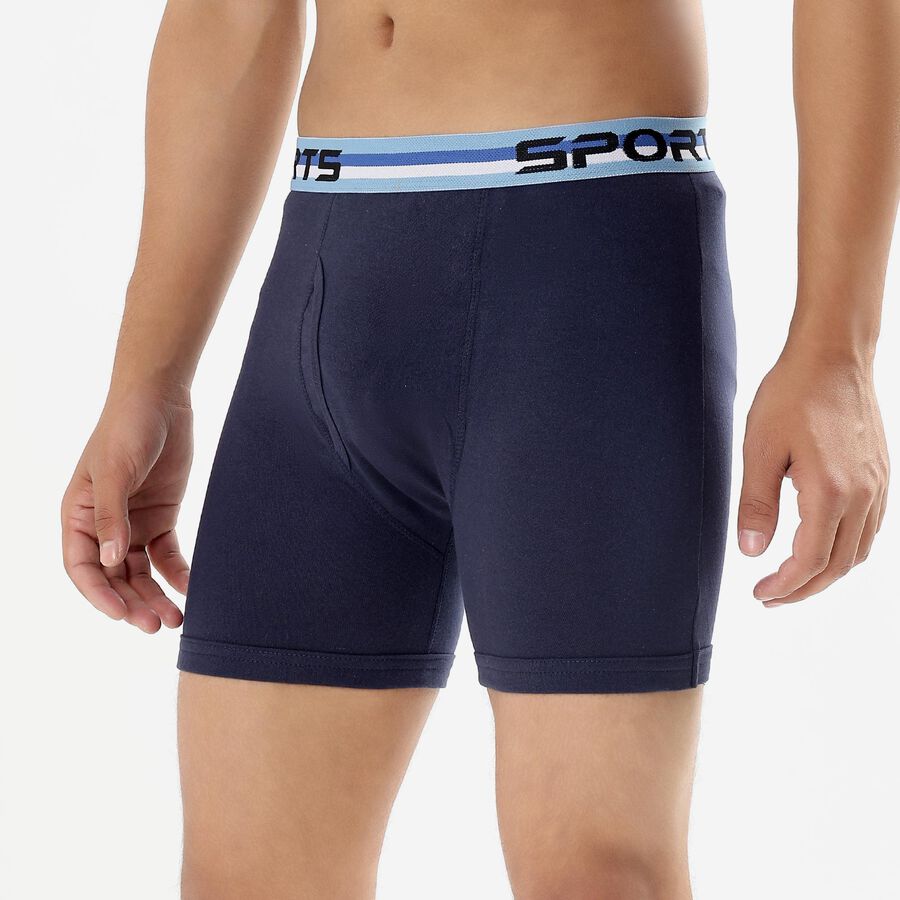 Men's 100% Cotton Long Length Trunks, Navy Blue, large image number null