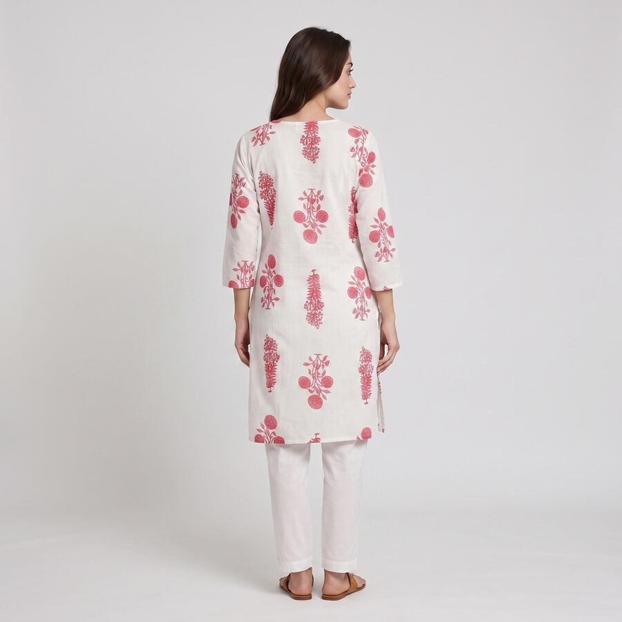 Women's Pink Notch Neck Floral Printed Kurta, Pink, large