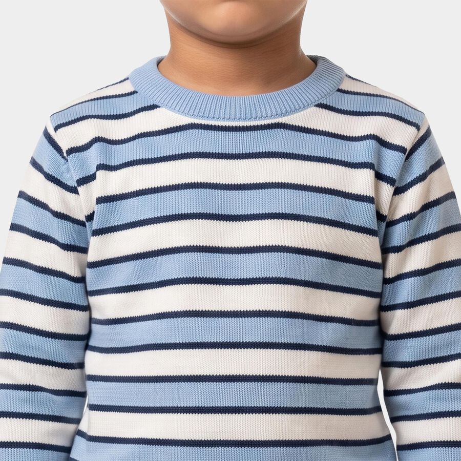Boys' Light Blue Crew Neck Striped Pullover, Light Blue, large