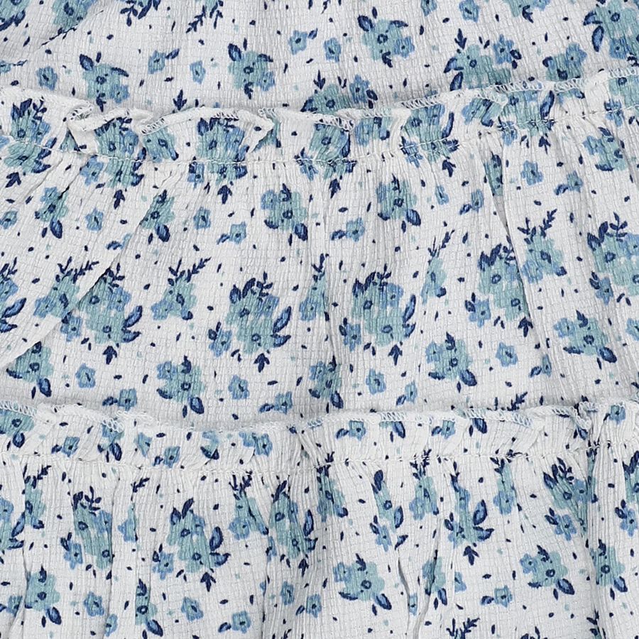 Girls' White and Blue Floral Tiered Mini Skirt, Light Blue, large