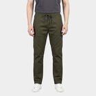 Men's Olive Slim Fit Flat-Front Casual Trousers, ओलिव, small