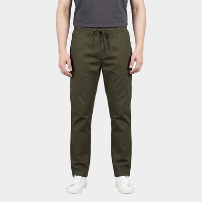 Men's Olive Slim Fit Flat-Front Casual Trousers