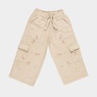Girls' Light Beige Relaxed Fit Embroidered Cargo Jeans, Beige, small