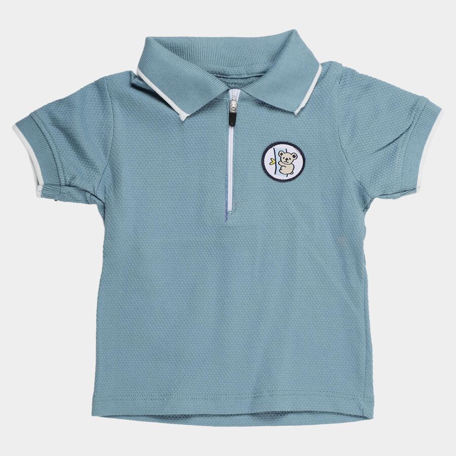 Infants Teal Cotton Polo Collar Preppy T-Shirt, Teal Blue, large
