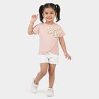 Girls Pink Cotton Round Neck Regular T-Shirt, Light Pink, small