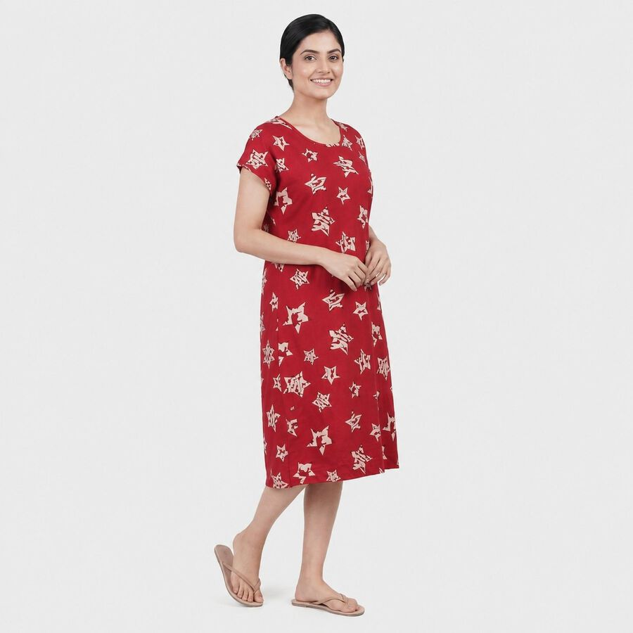 Women's Maroon V-Neck Lace Trim Nighty, Maroon, large