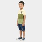 Boys Olive Green Cotton Polo Neck Colorblocked Baba Suit, Olive, small