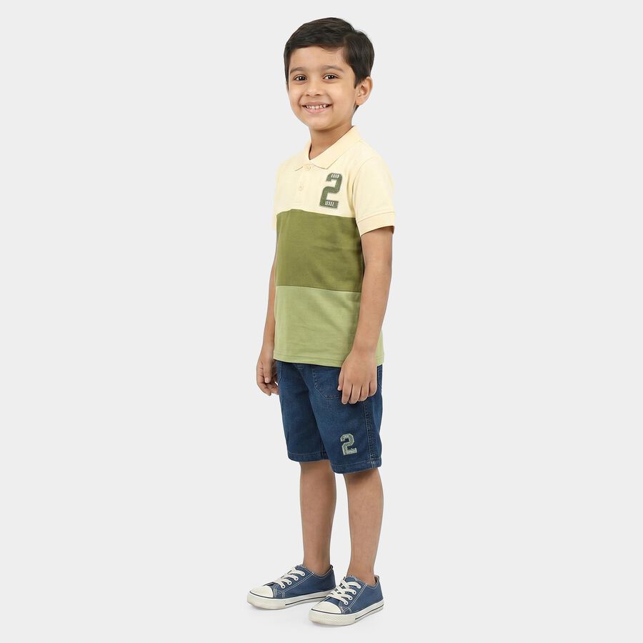 Boys Olive Green Cotton Polo Neck Colorblocked Baba Suit, Olive, large