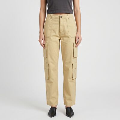 Women's Beige Straight Fit Cargo Trousers