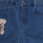 Girls' Navy Blue Regular Fit Ruffled Hem Embroidered Jeans, Mid Blue, small