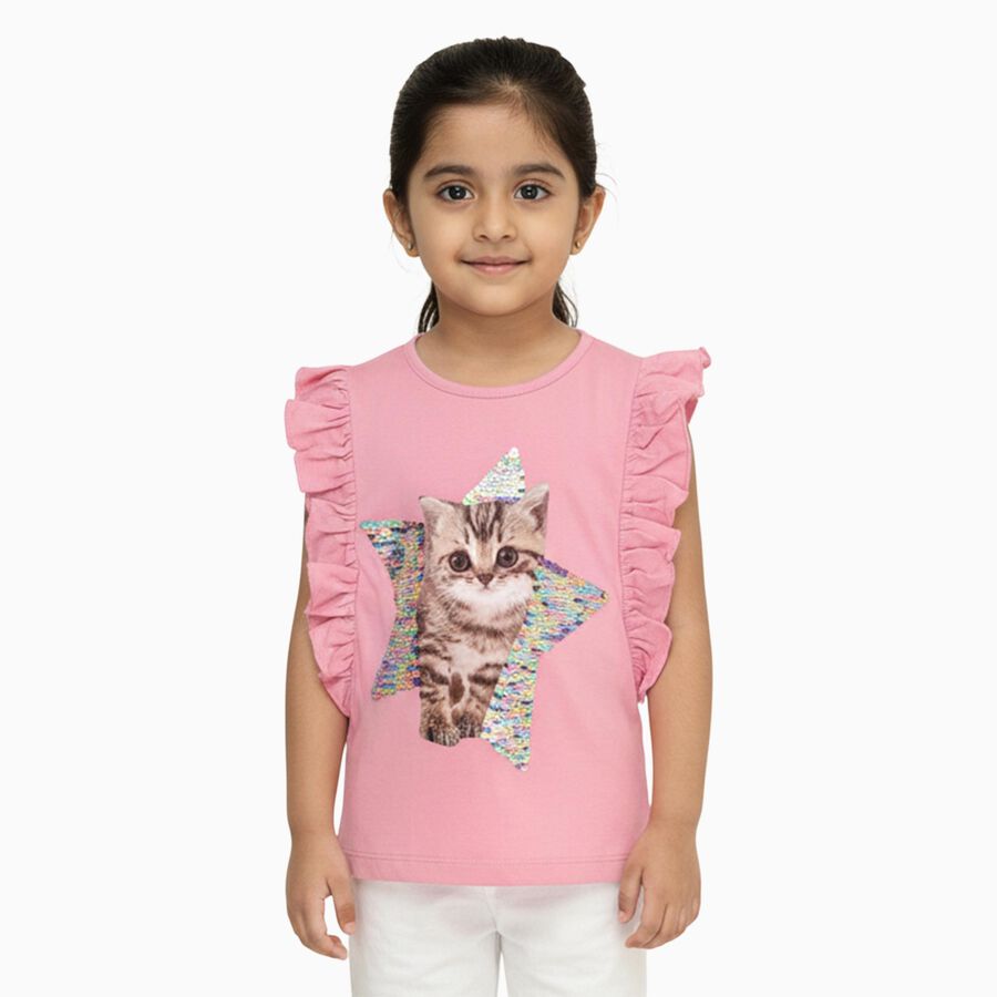 Girls' 100% Cotton T-Shirt, गुलाबी, large image number null