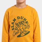 Boys' Mustard Crew Neck Graphic Print Sweatshirt, मस्टर्ड, small