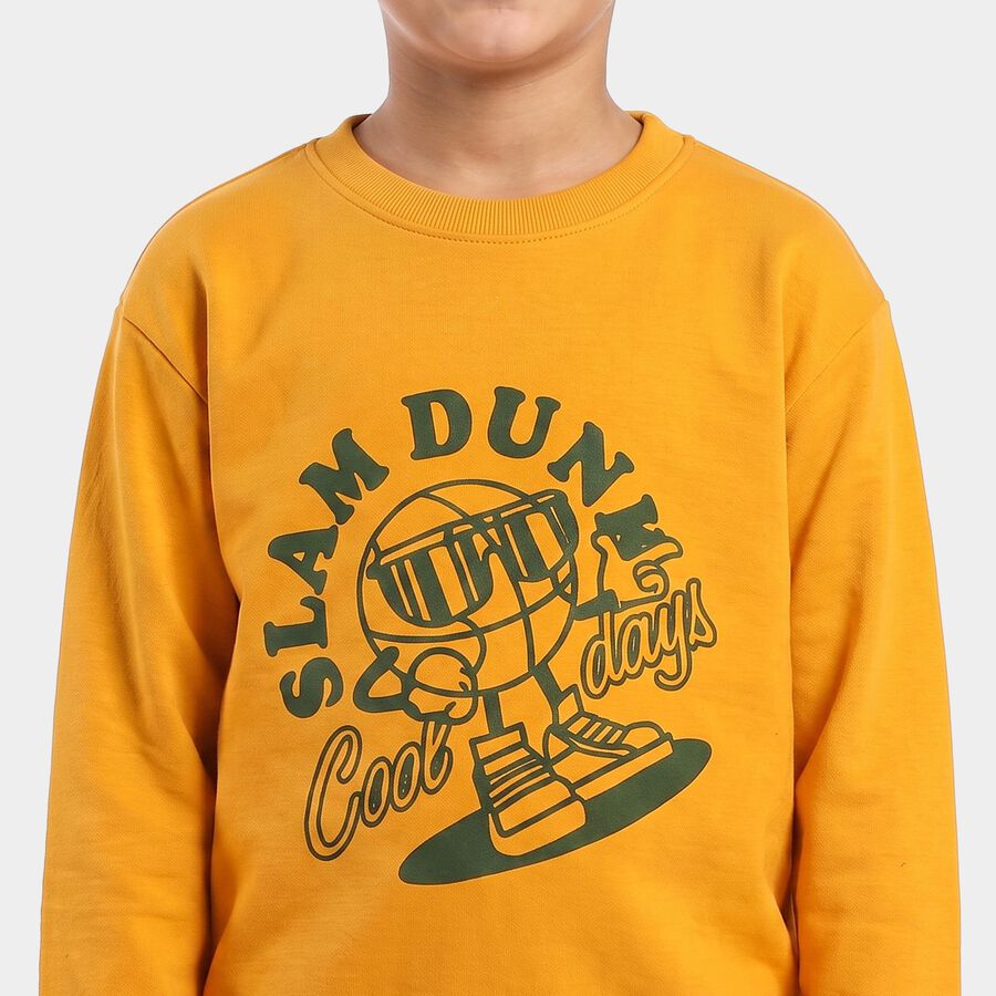Boys' Mustard Crew Neck Graphic Print Sweatshirt, मस्टर्ड, large