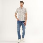 Men's Beige Cotton Half Sleeve Classic Collar Casual Shirt, Beige, small