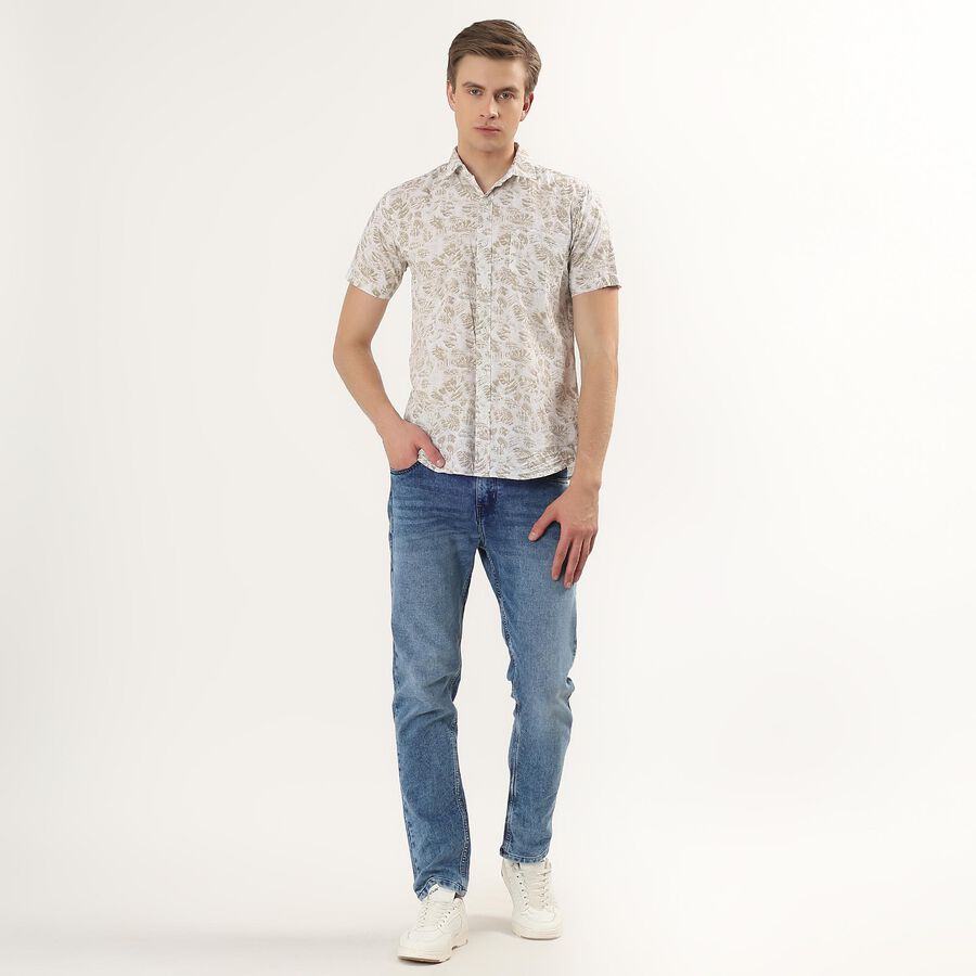 Men's Beige Cotton Half Sleeve Classic Collar Casual Shirt, Beige, large