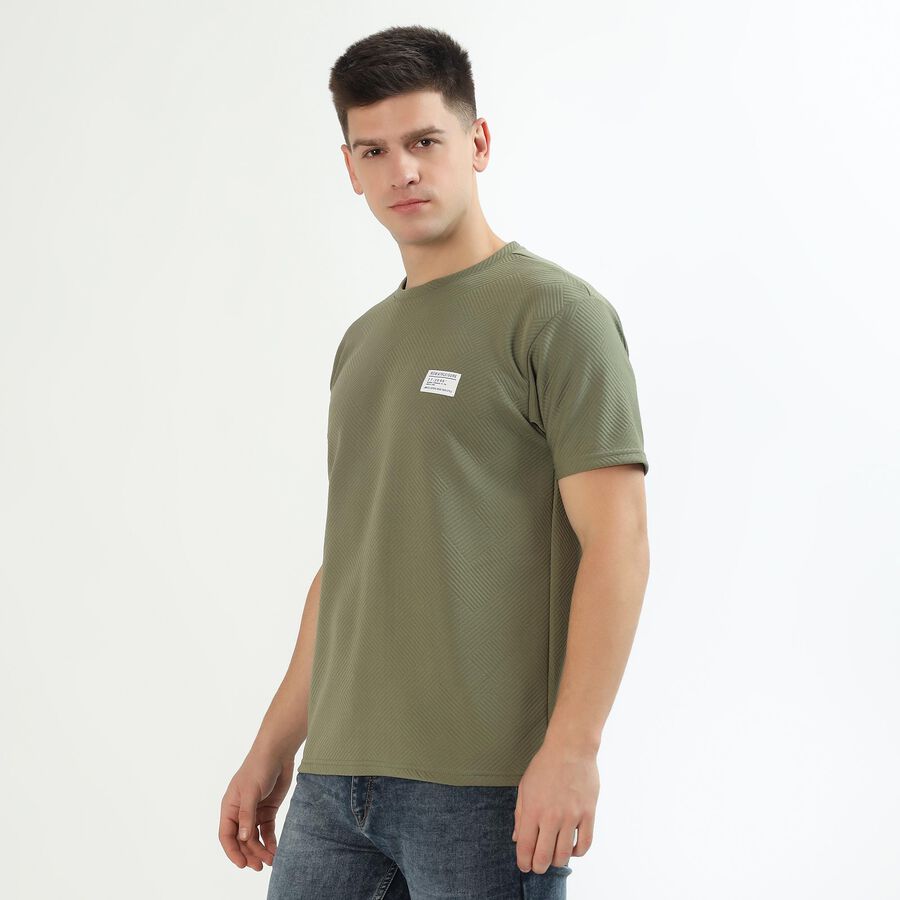 Men's Light Olive Green Crew Neck Athleisure T-Shirt, हल्का हरा, large