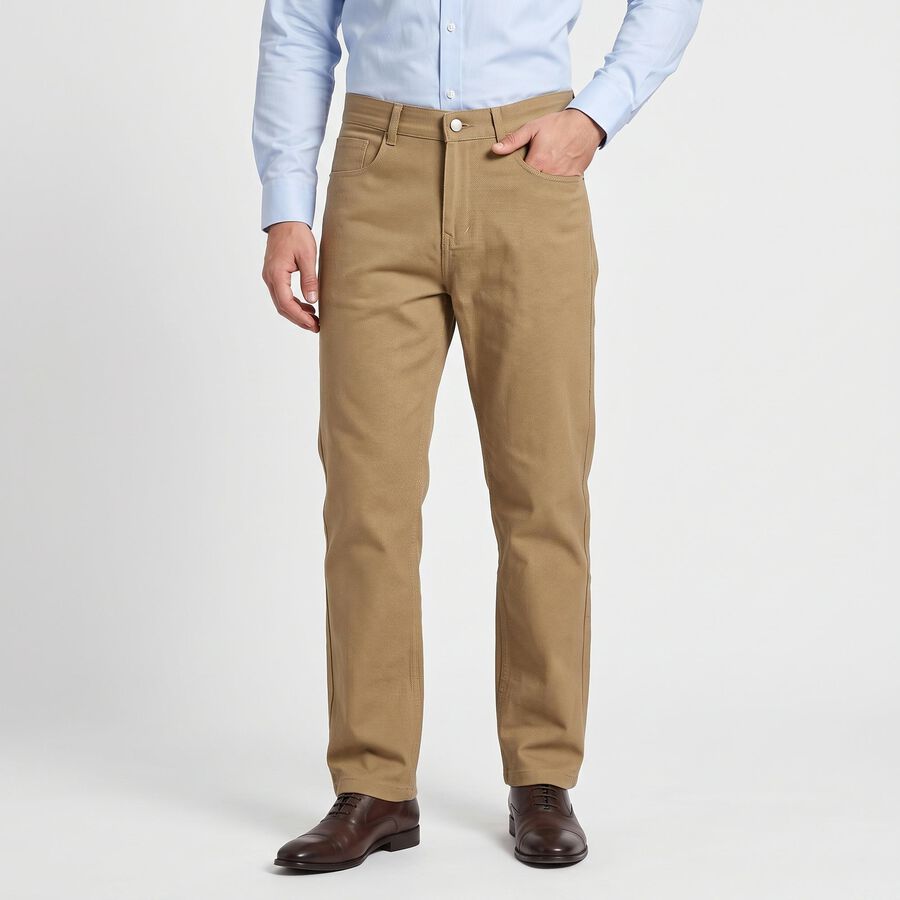 Men's Beige Slim Fit Chino Trousers, Beige, large