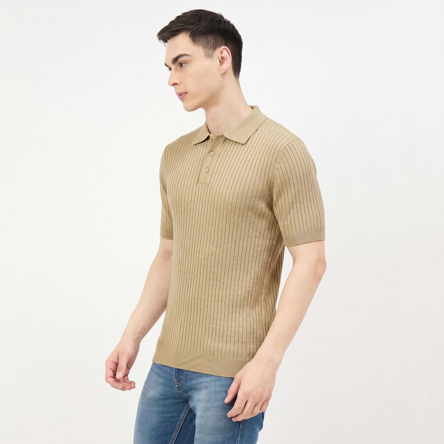Men Beige Cotton Polo Neck Polo T-Shirt, Beige, large