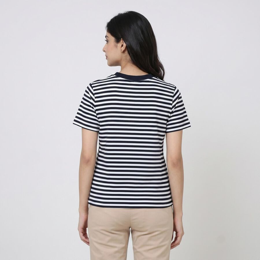 Women's Navy Blue Round Neck Regular T-Shirt, नेवी ब्लू, large