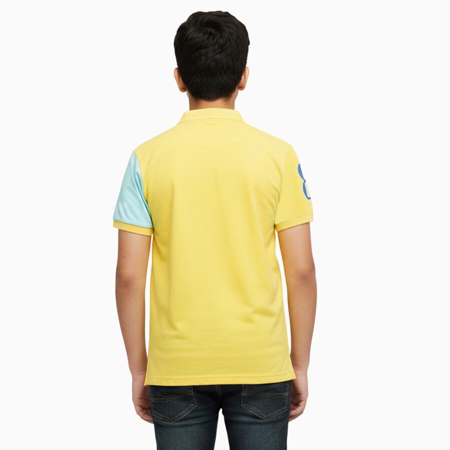 Boys Mustard Yellow Cotton Round Neck Casual T-Shirt, Yellow, large
