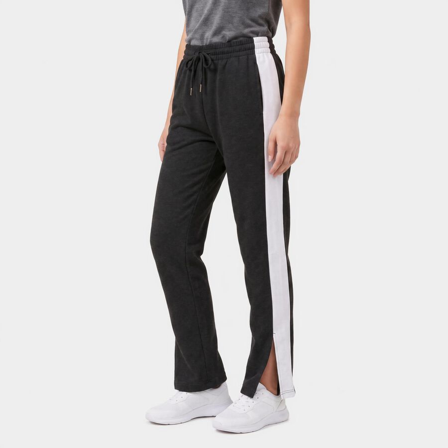 Women's Charcoal Straight Fit Side-Striped Track Pants, Charcoal, large