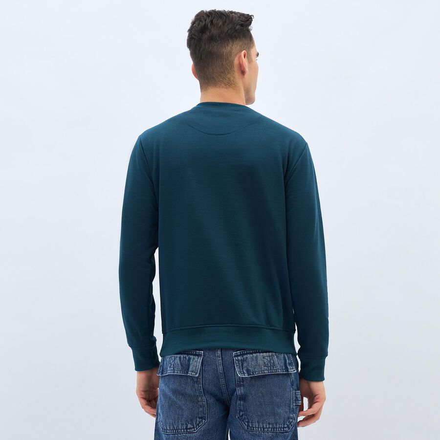 Men's Dark Teal Crew Neck Casual Sweatshirt, Teal Blue, large image number null