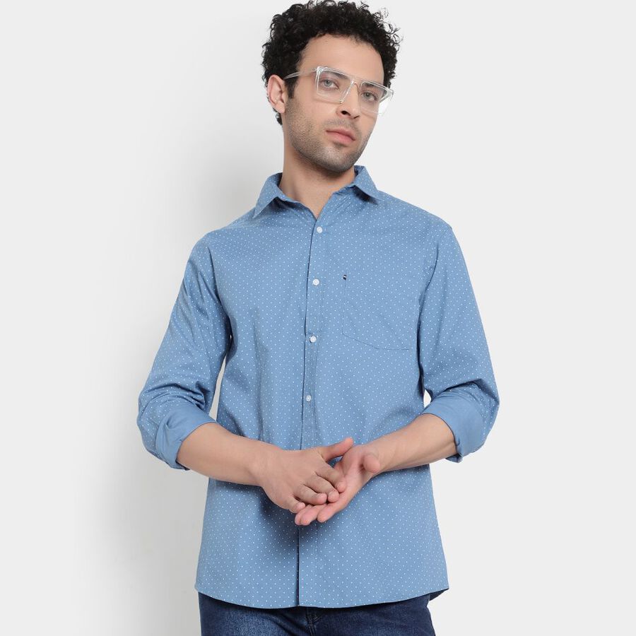 Cotton Printed Casual Shirt, Mid Blue, large image number null