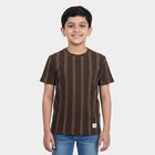 Boys Brown Round Neck Striped Boys T-Shirt, Brown, small