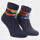 Boys' Navy Blue Regular Fit Printed Pack of 2 Socks, नेवी ब्लू, small