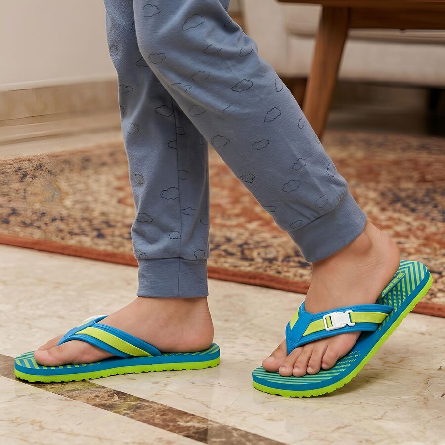 Kids Blue Buckle Strap Flip-Flop Slippers, टील ब्लू, large