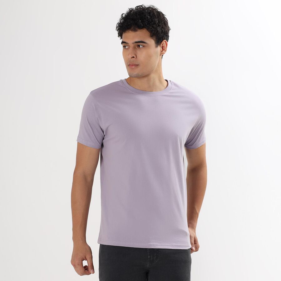 Men's 100% Cotton Round Neck Half Sleeves T-Shirt , Lilac, large image number null