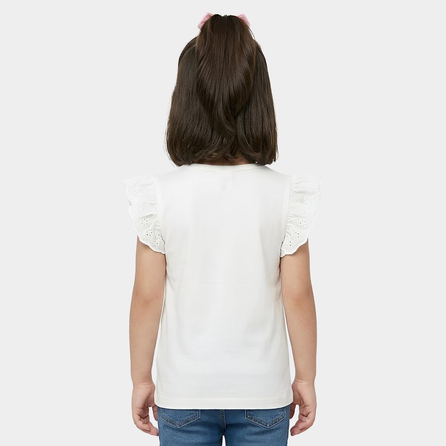 Girls' Off-White Cotton Round Neck Minnie Mouse Printed T-Shirt, ऑफ व्हाइट, large