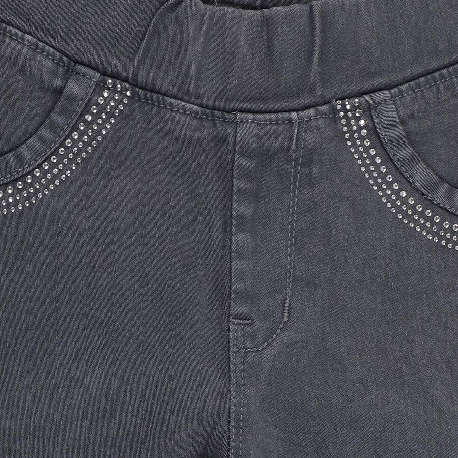 Girls Charcoal Grey Skinny Fit Rhinestone Jeans, Light Grey, large image number null