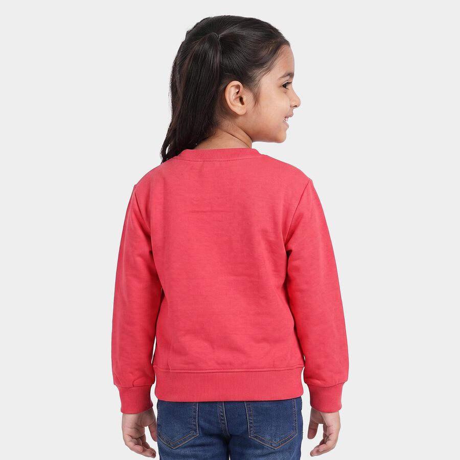Girls' Pink Crew Neck Pullover Sweatshirt, Pink, large