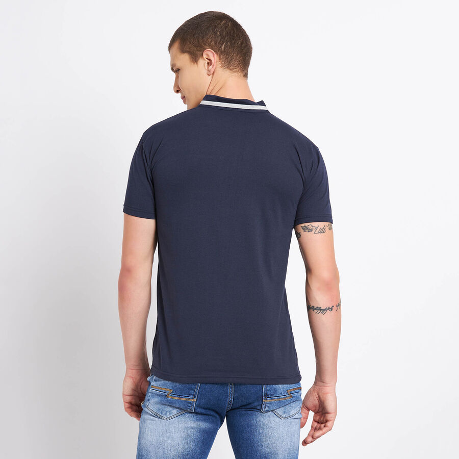 Cut & Sew Henley T-Shirt, Navy Blue, large image number null