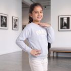 Girls' Light Blue Crew Neck Graphic Print Sweatshirt, Light Blue, small