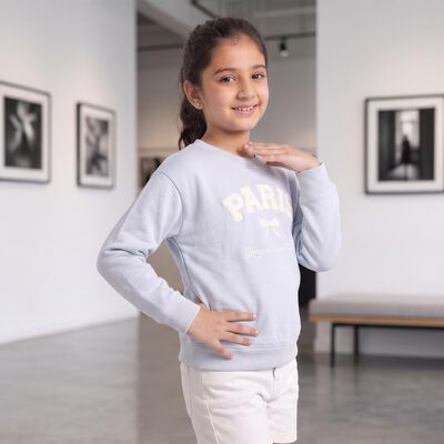 Girls' Light Blue Crew Neck Graphic Print Sweatshirt