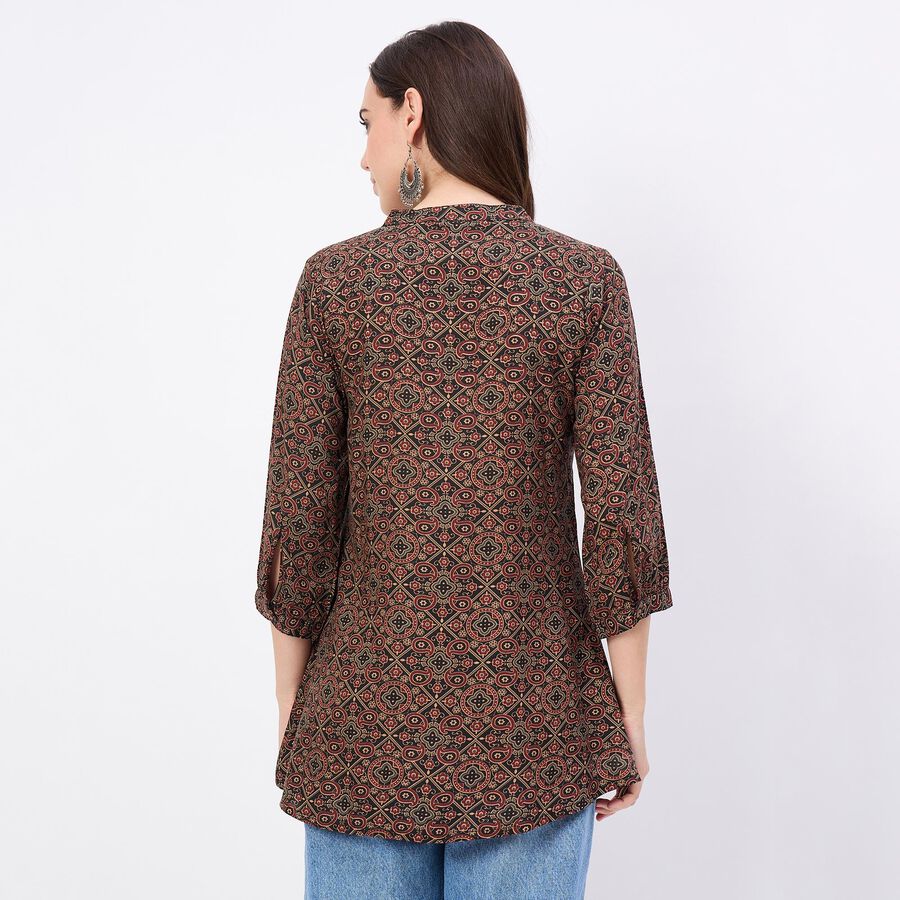 Women's Brown Notch Neck Printed Straight Kurti, भूरा, large