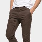 Men's Dark Grey Slim Fit Flat-Front Chino Trousers, गहरा ग्रे, small