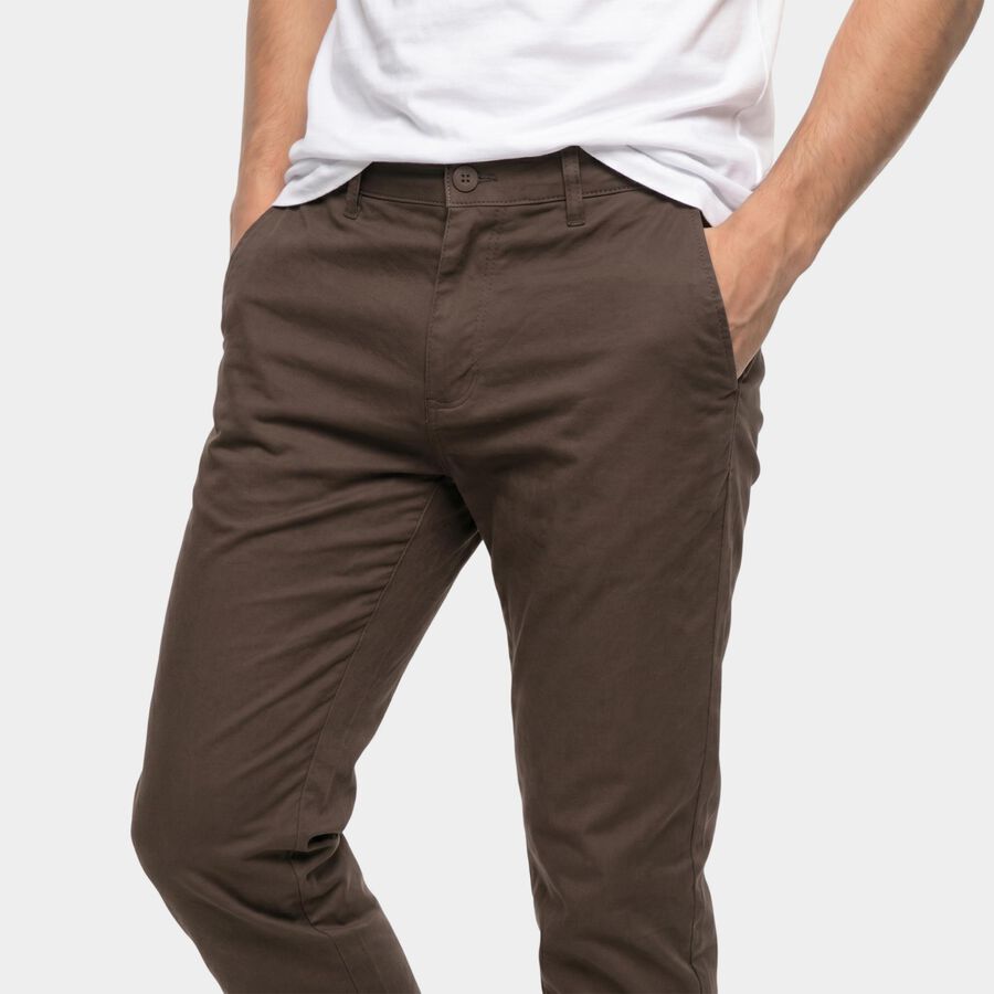 Men's Dark Grey Slim Fit Flat-Front Chino Trousers, गहरा ग्रे, large