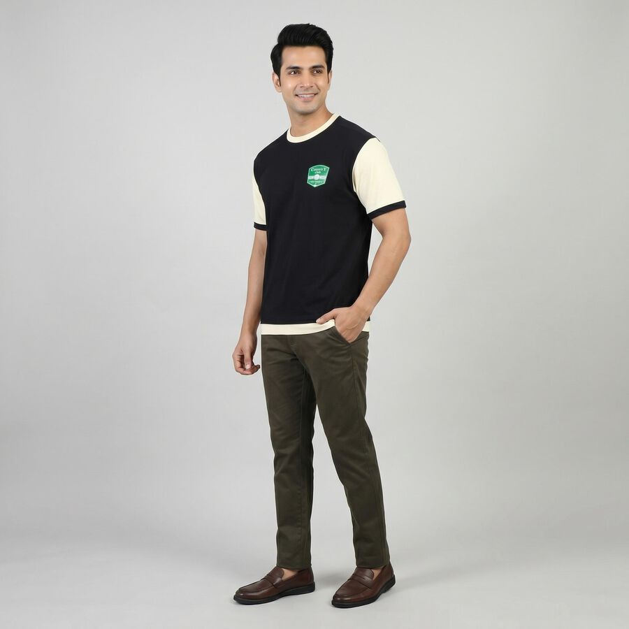 Men's Navy Blue Round Neck Casual T-Shirt, Navy Blue, large