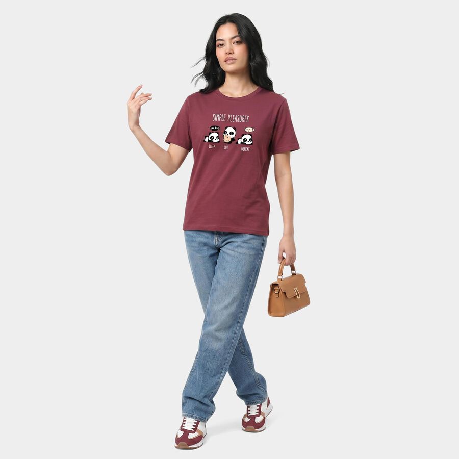 Women's Purple Cotton Round Neck Regular T-Shirt, Purple, large
