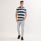 Men's Navy Blue and White Polo Collar Casual T-Shirt, Mid Blue, small image number null