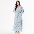 Women's Soft Powder Blue V-Neck Bohemian Nighty, मध्यम नीला, small
