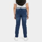 Girls' Navy Blue Regular Fit Butterfly Embroidered Jeans, Dark Blue, small