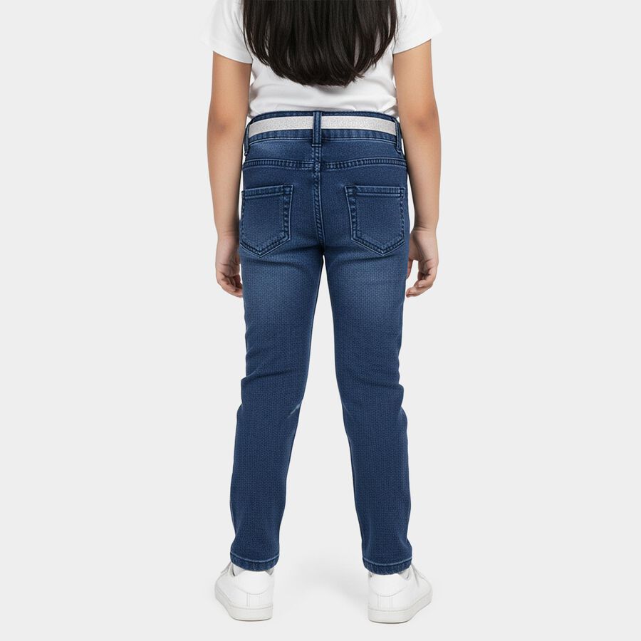 Girls' Navy Blue Regular Fit Butterfly Embroidered Jeans, Dark Blue, large